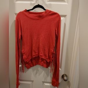 Free People Waffle knit side tie long sleeve top size s loose fit